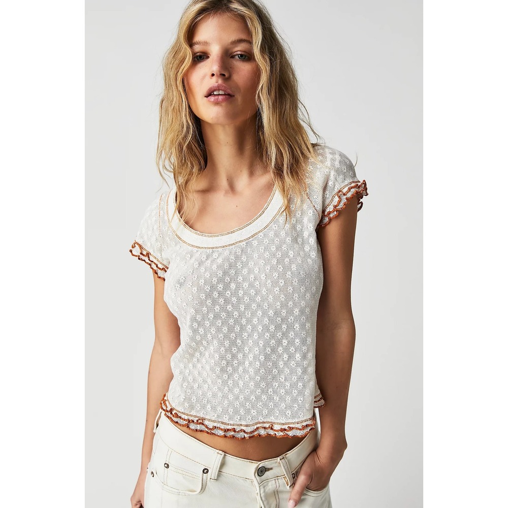 Free People Garner Tee Tea Combo Floral Ruffle Baby Tee XL